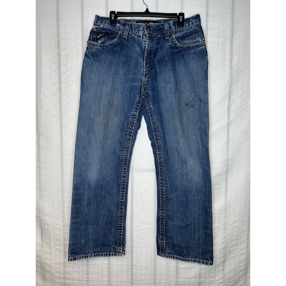 Ariat Mens FR M4 Low Rise Boot Cut Jeans 33x30 Blue Flame Resistant Work Denim